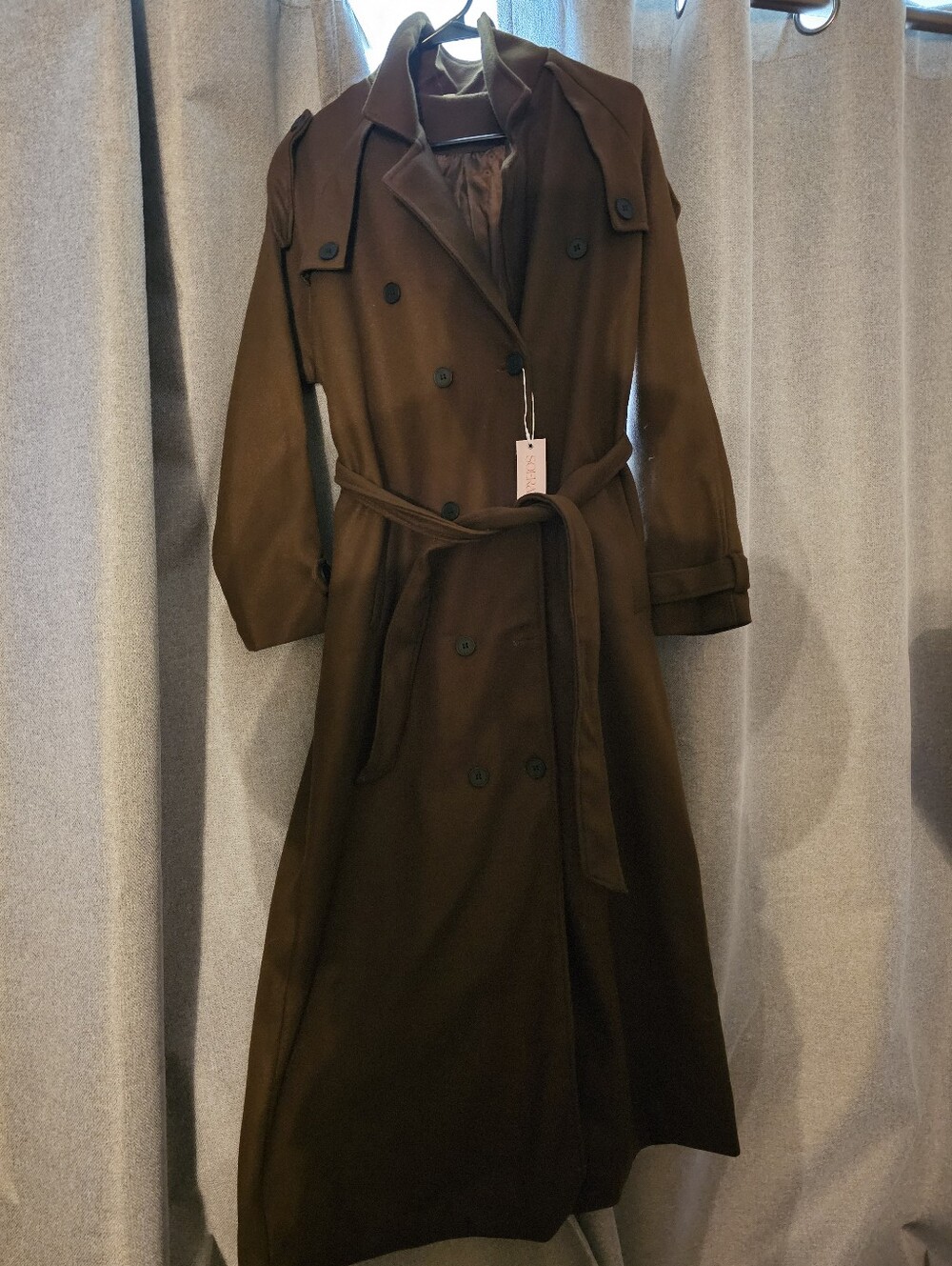 Classic Men's Double-Breasted Brown Trench Coat with Belt